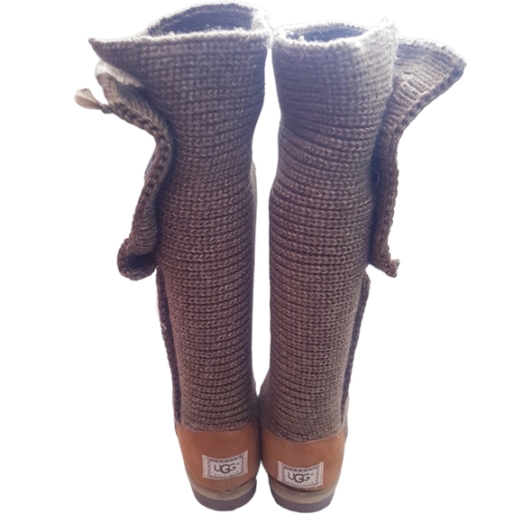 UGG Brown Tall Soft Knit Boots With Buttons - Picture 12 of 14